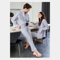 JBS of Denmark Bambus pyjamasbukser med brede hvide og grå striber fra*Dame Natbukser Og -Shorts|Bukser