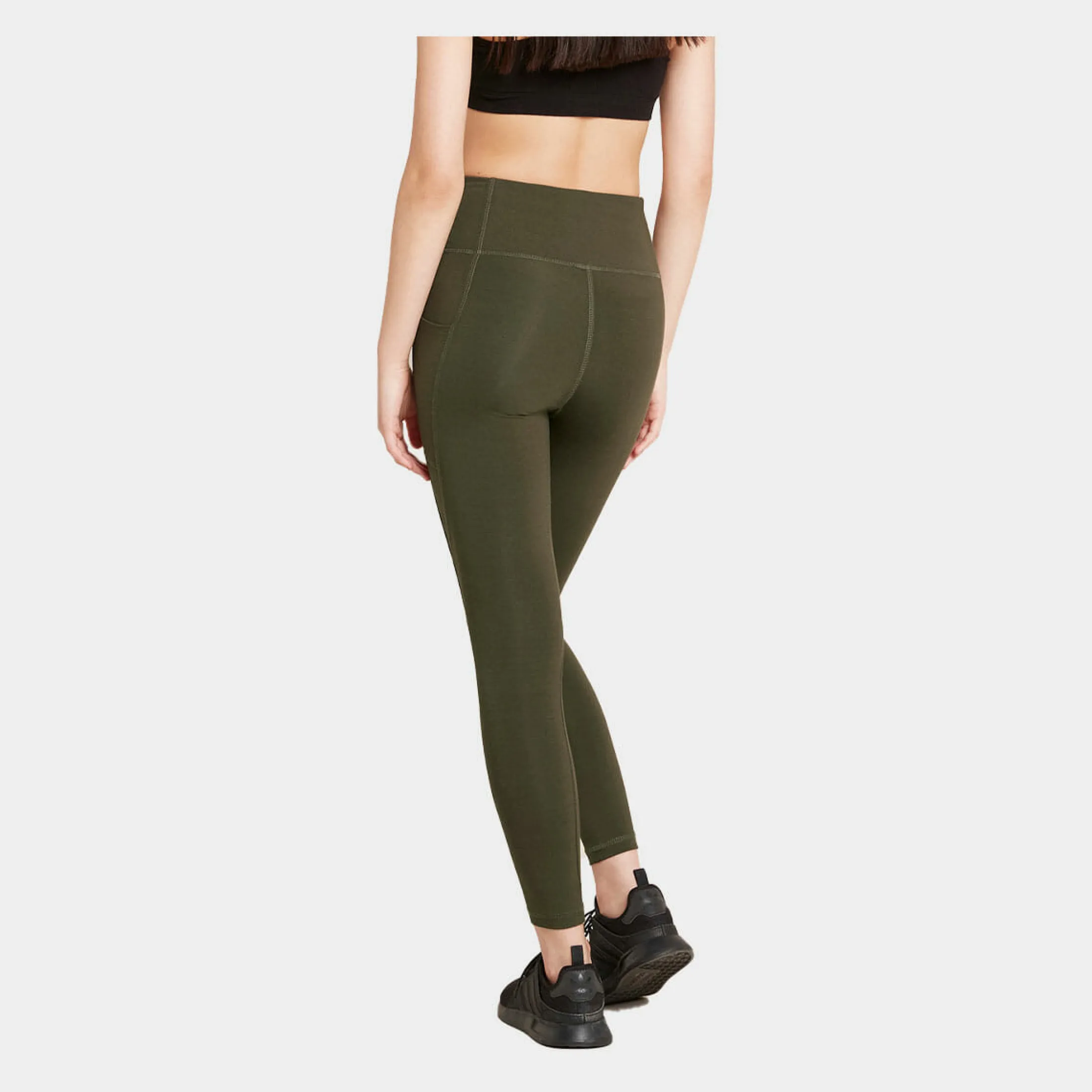 Boody Bambus træningstights i olivengrøn med høj talje til dame fra*Dame Træningsbukser