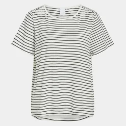 CCDK Bea kortærmet bambus T-shirt hvid grå striber*Dame Nattoppe Og -Skjorter