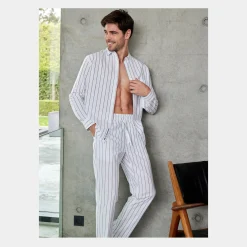 JBS of Denmark Hvide bambus pyjamasbukser med smalle grå striber* Natbukser