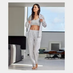 JBS of Denmark Hvide bambus pyjamasbukser med smalle grå striber fra*Dame Natbukser Og -Shorts|Bukser