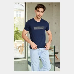 JBS of Denmark Navyblå crew neck bambus T-shirt med print* T-Shirts