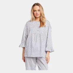 CCDK Ninna bambus nattrøje - blå hvide striber*Dame Nattoppe Og -Skjorter