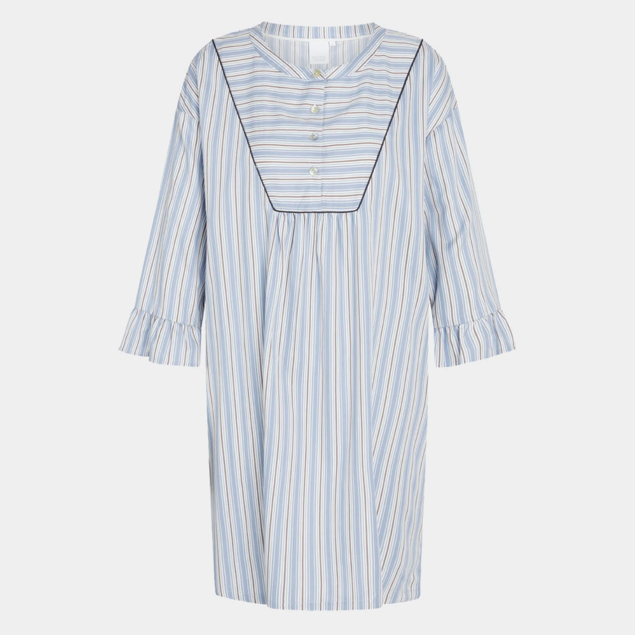 CCDK Nora bambus natkjole - blå, hvide og grå striber*Dame Natkjoler