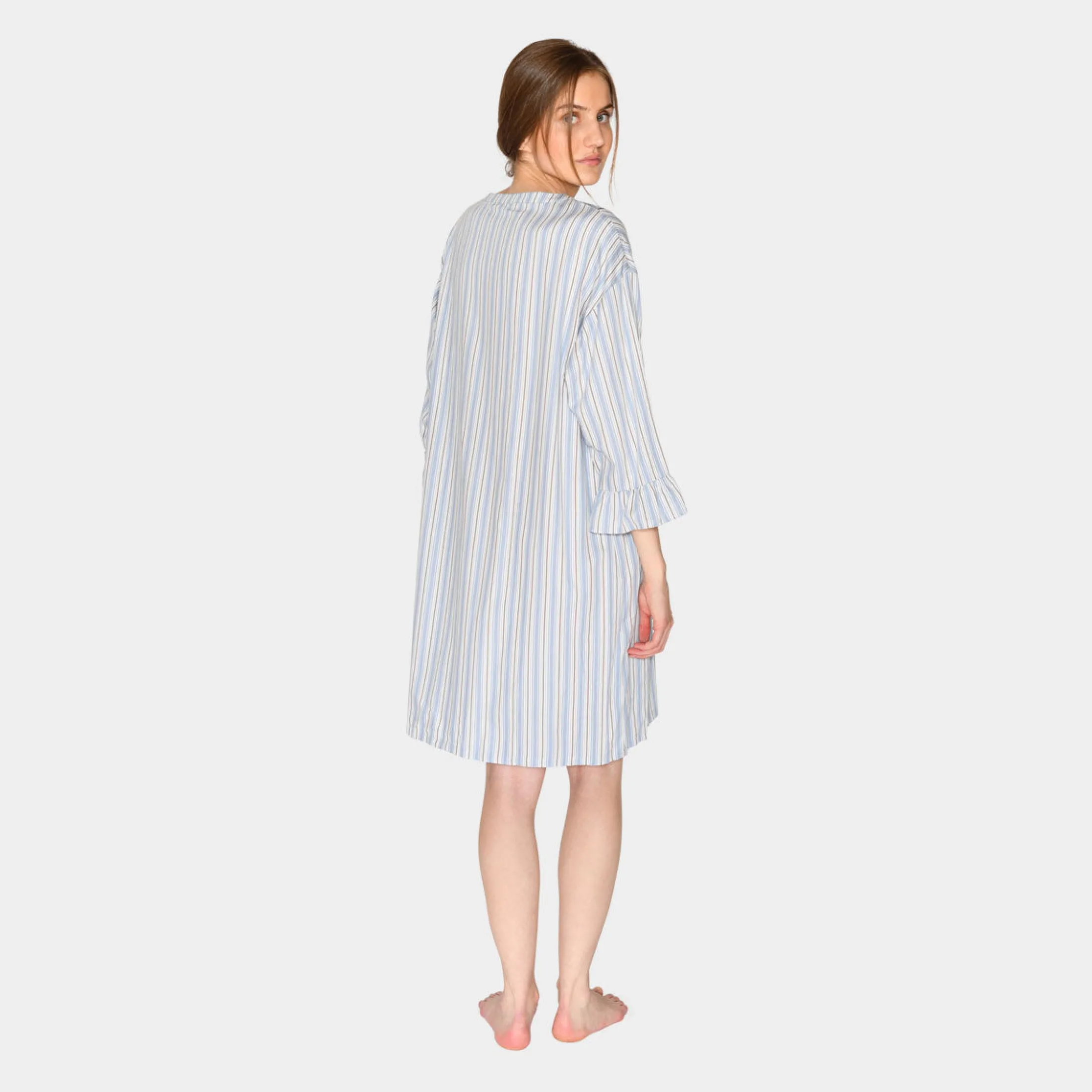 CCDK Nora bambus natkjole - blå, hvide og grå striber*Dame Natkjoler