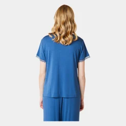 CCDK Superblød blå kortærmet bambus nattrøje med blondekant fra*Dame Nattoppe Og -Skjorter