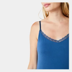 CCDK Superblød støvet blå bambus natkjole med smalle stropper fra*Dame Natkjoler